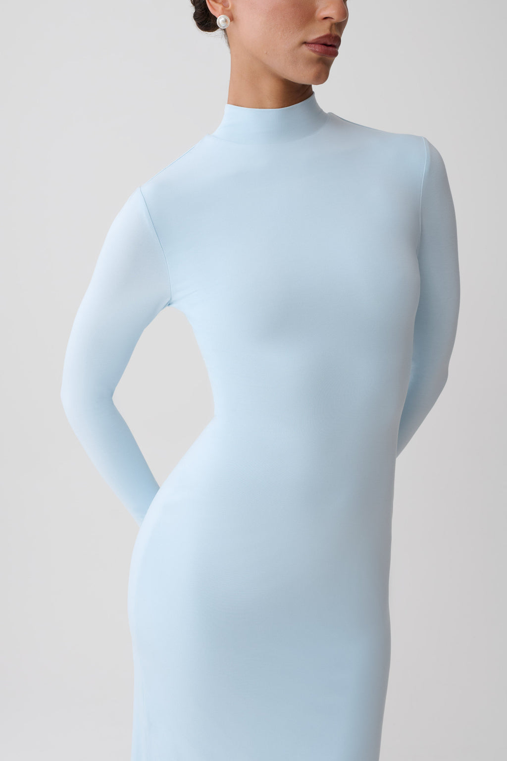 Noelle Longsleeve Roll Neck Midi Dress - Pale Blue