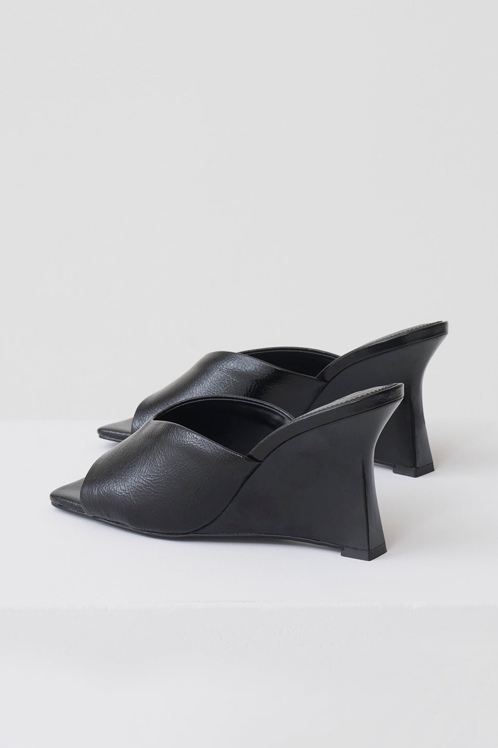 Jody Square Toe Wedge - Black Crinkle Pu