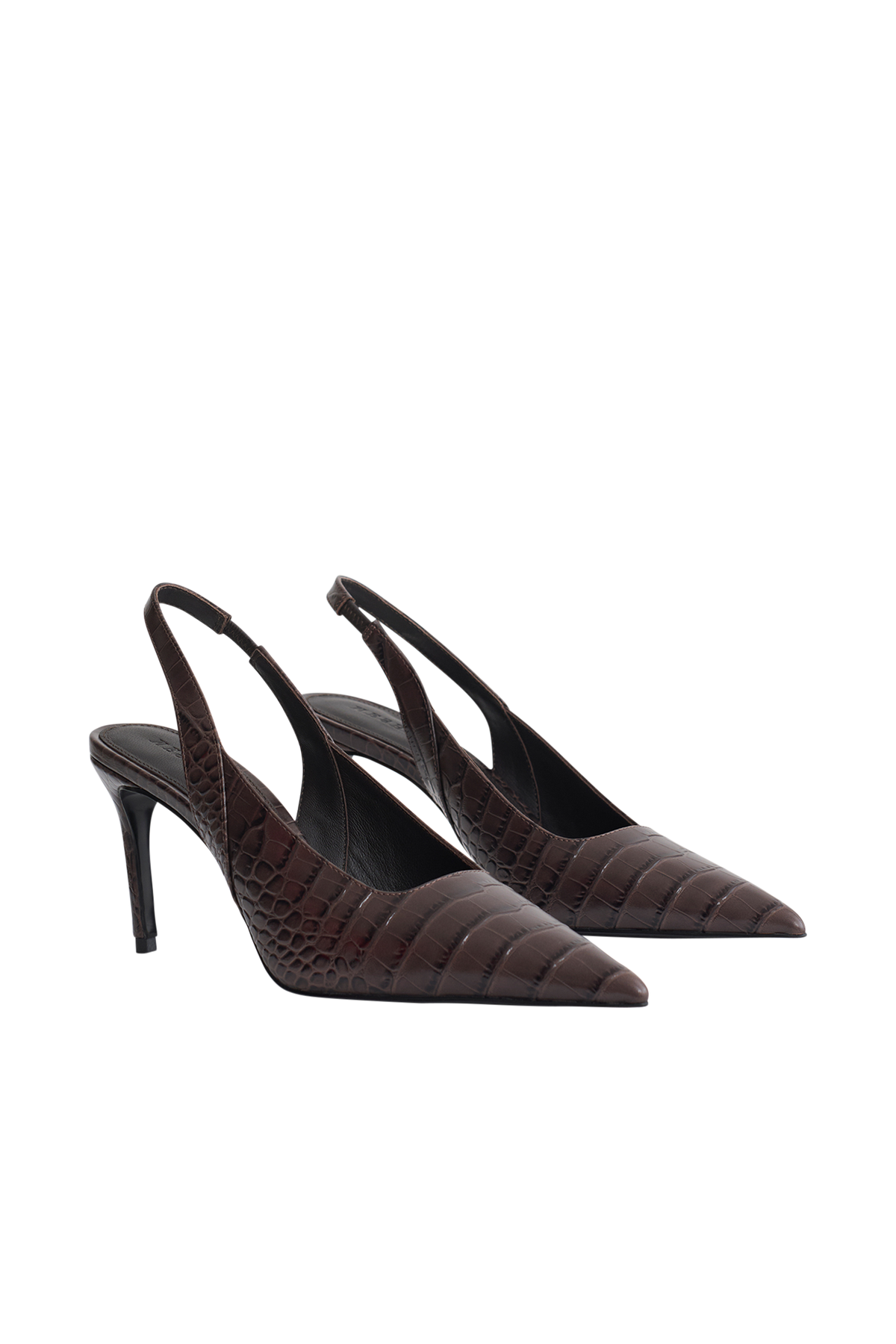 Samar Pointed Sling Back Heels - Chocolate Croc