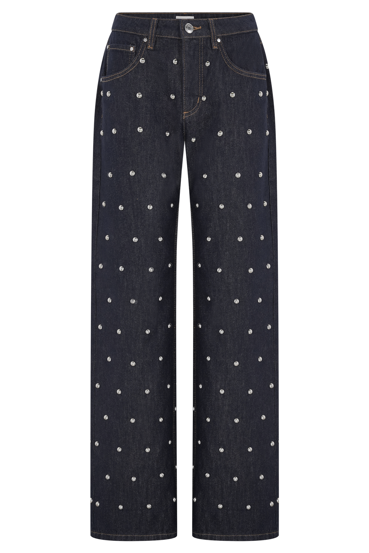 Alima Mid Rise Stud Denim Jeans - Washed Indigo Blue
