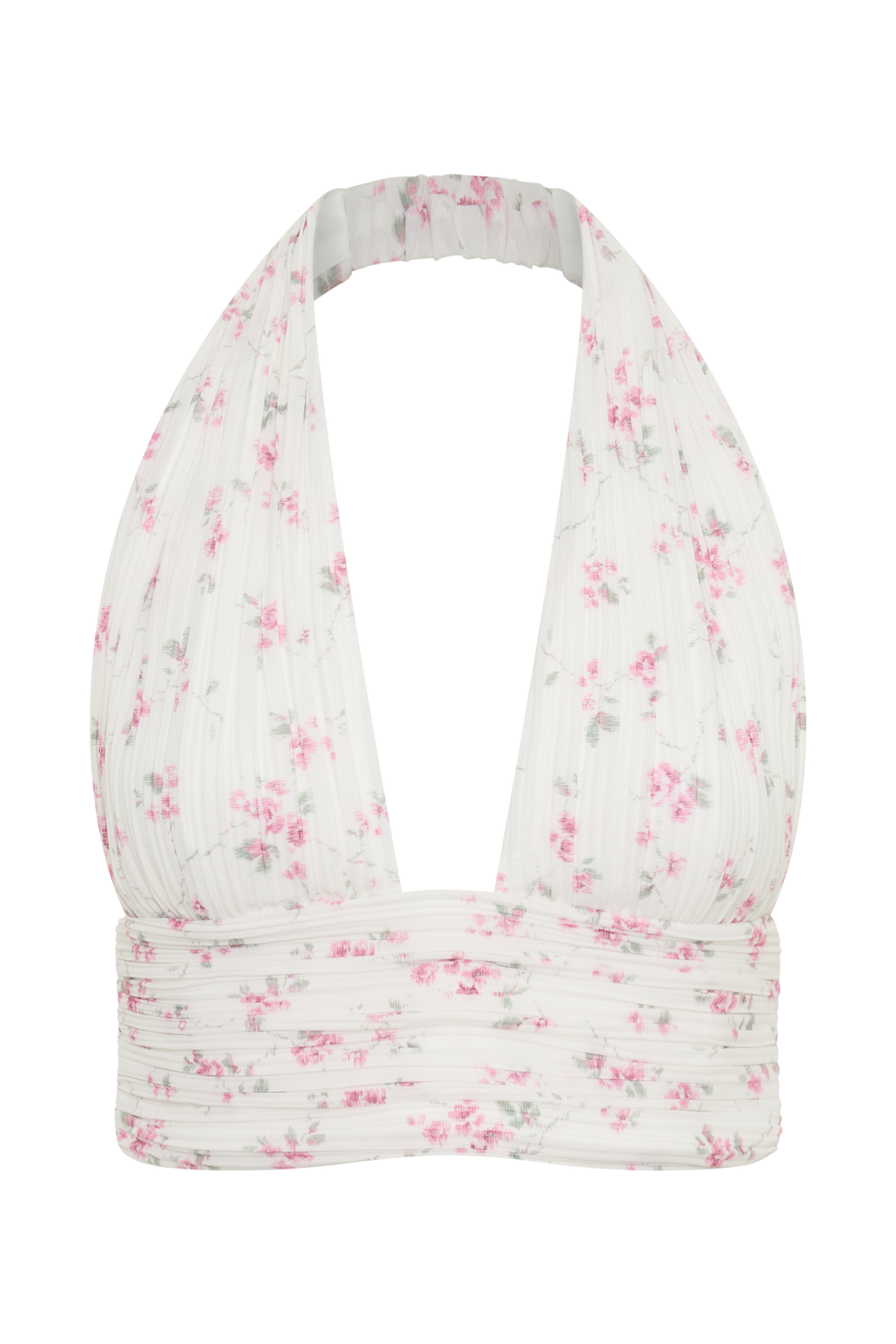 Amaris Sleeveless Plisse Halter Top - Floral Ditsy Print