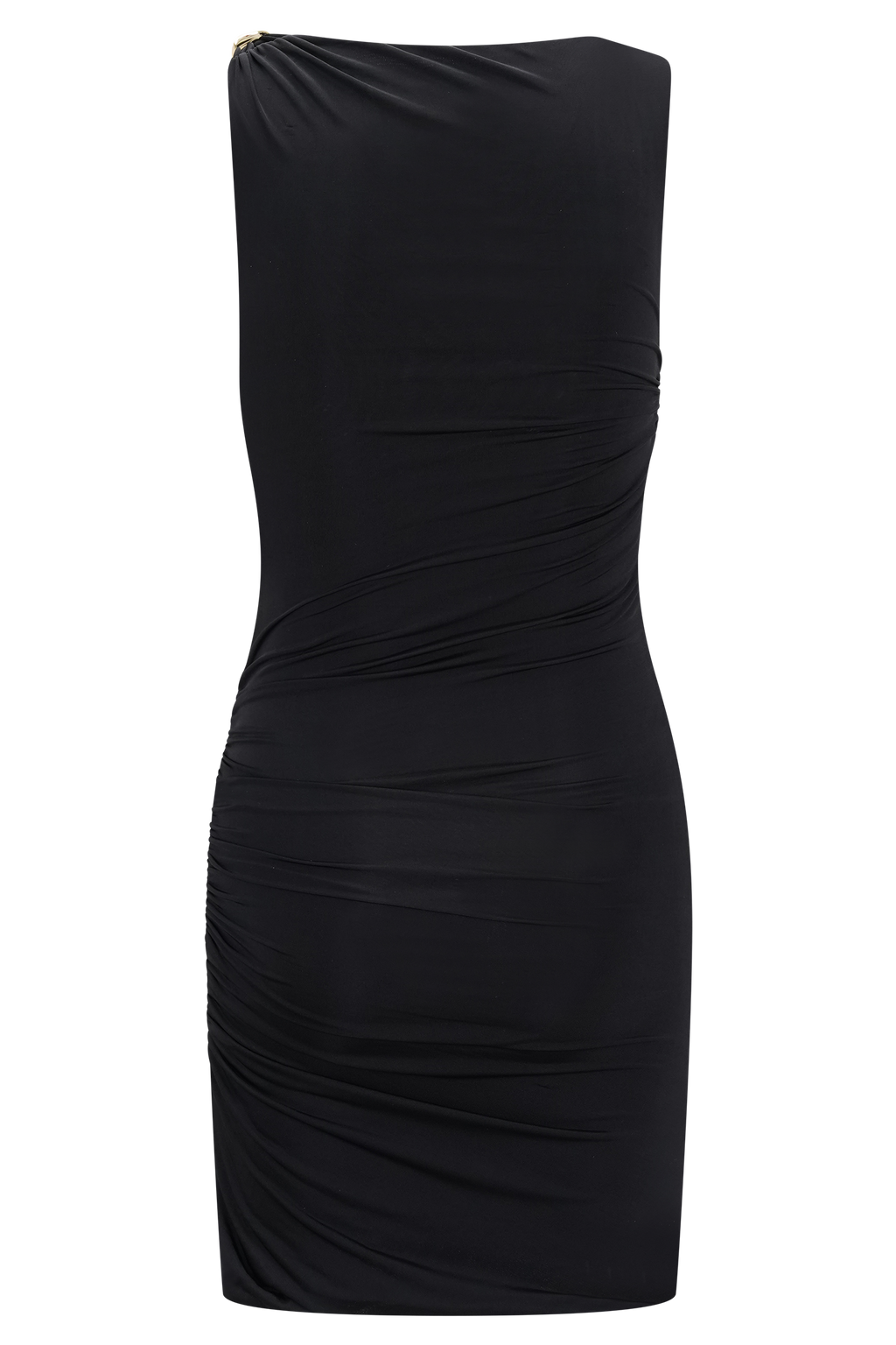 Amia Slinky Sleeveless Mini Dress With Hardware - Black