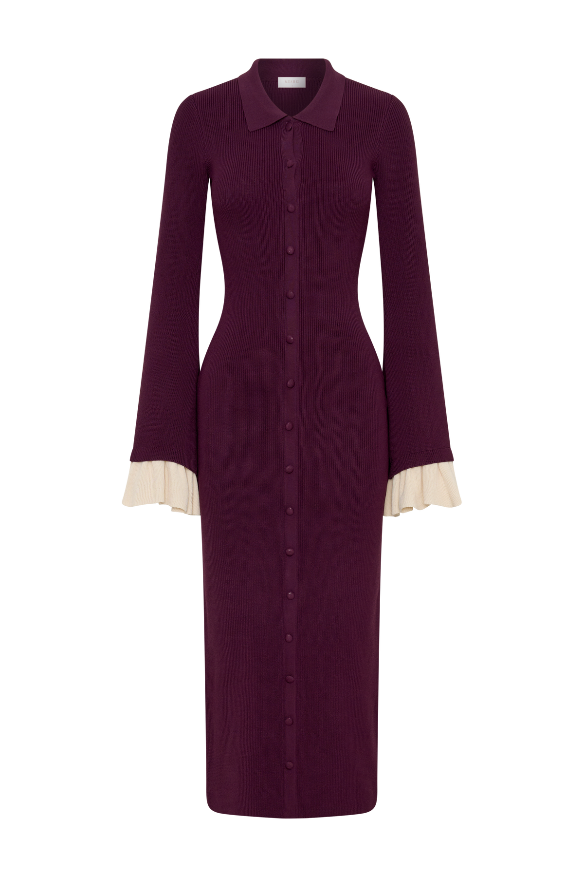 Amirose Ruffle Knit Midi Dress - Plum