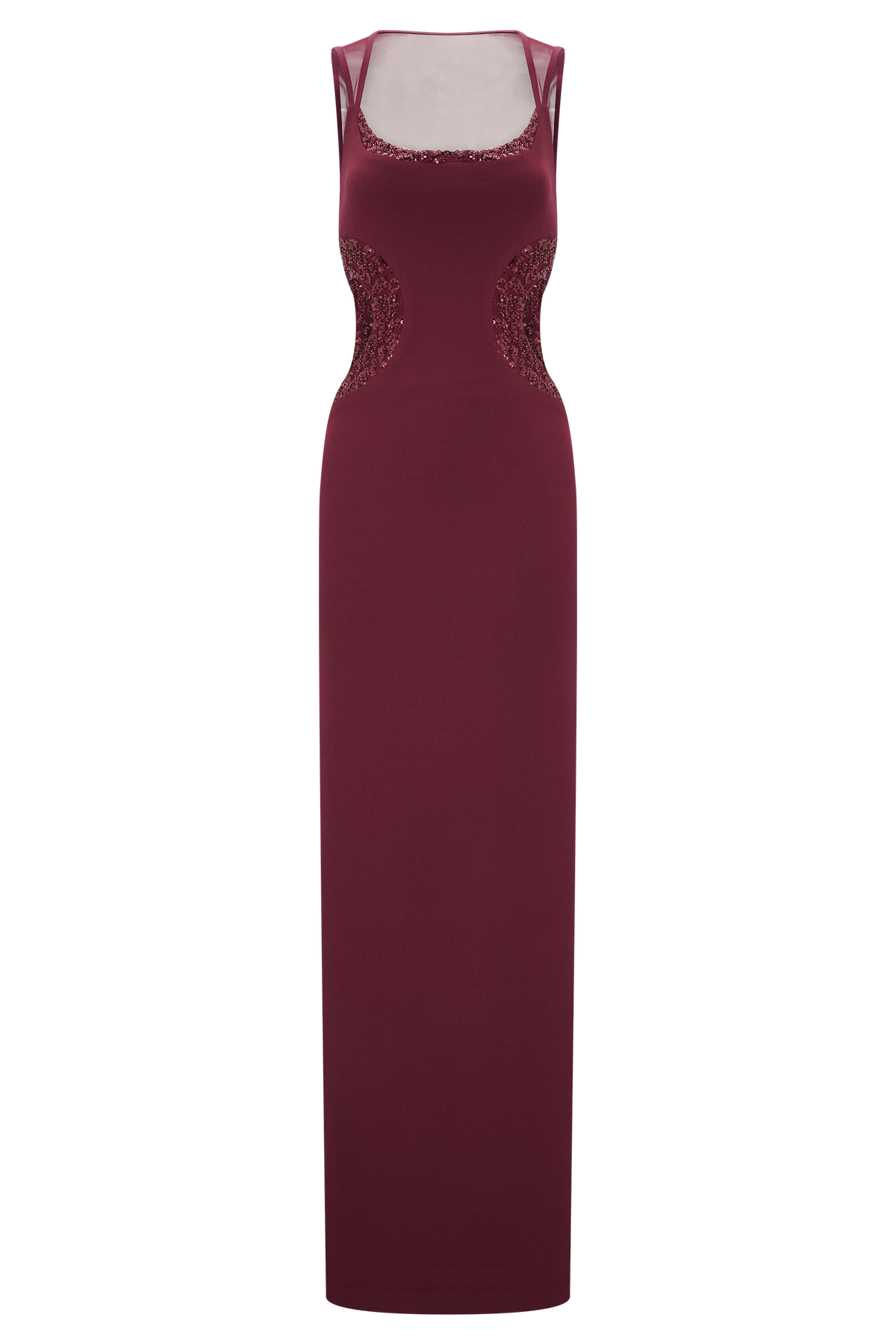 Angelique Beaded Crepe Maxi Dress - Wine
