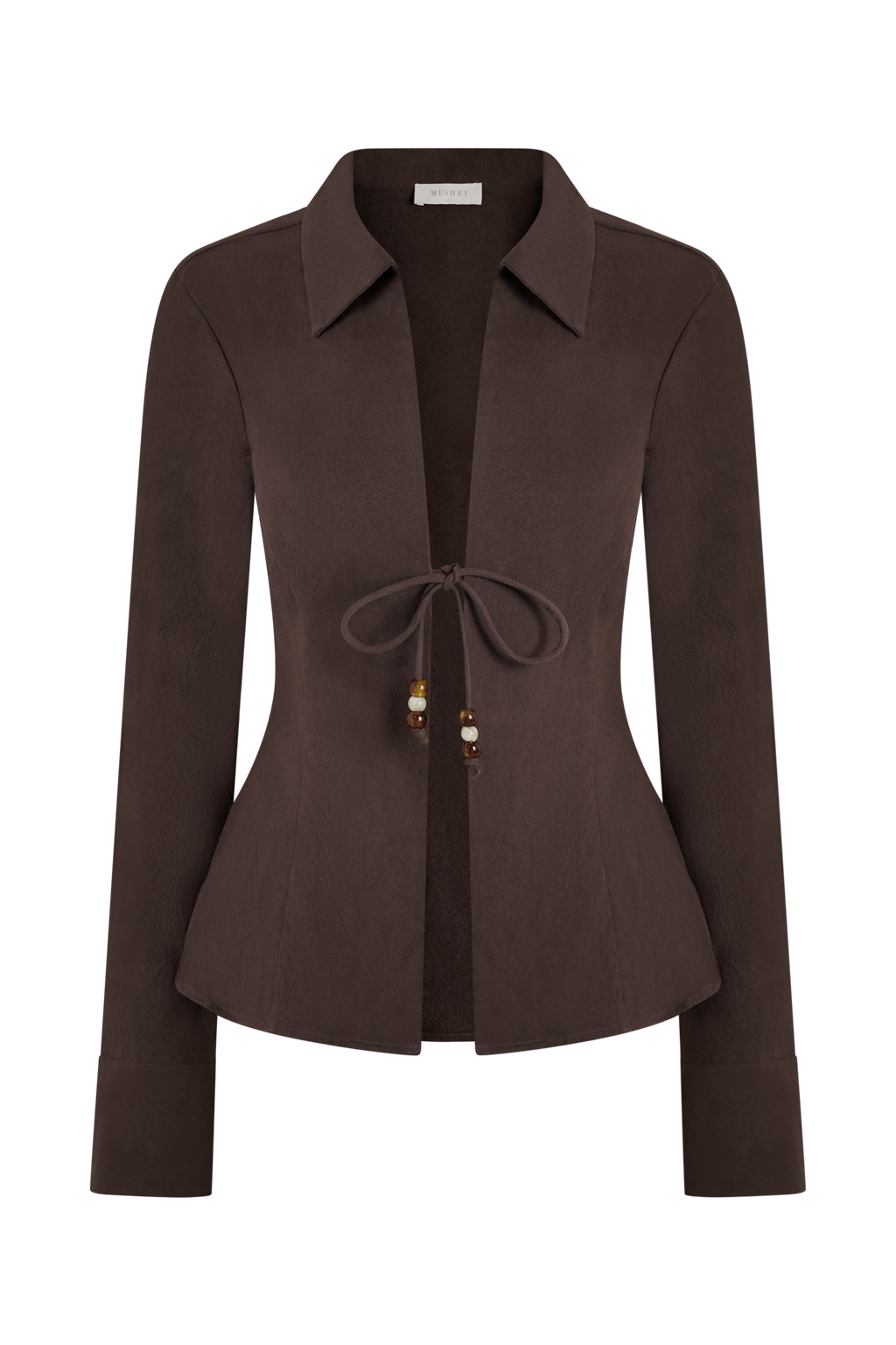 Annalee Cotton Beaded Tie Shirt - Dark Espresso