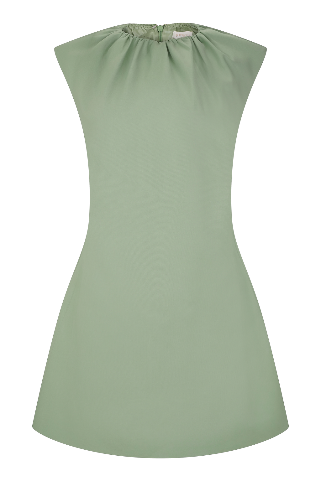 Ariana Pleated Neck Mini Dress - Sage
