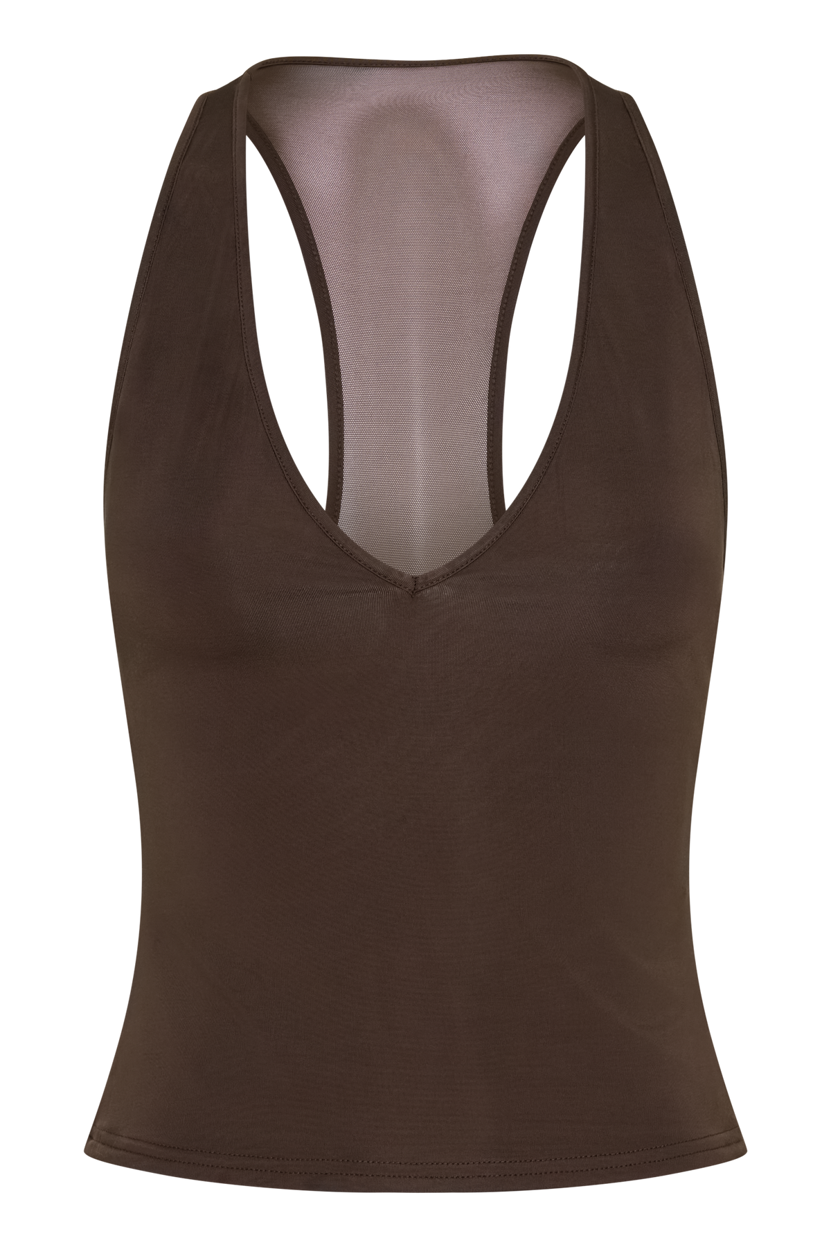 Aspyn Slinky And Mesh Top - Chocolate