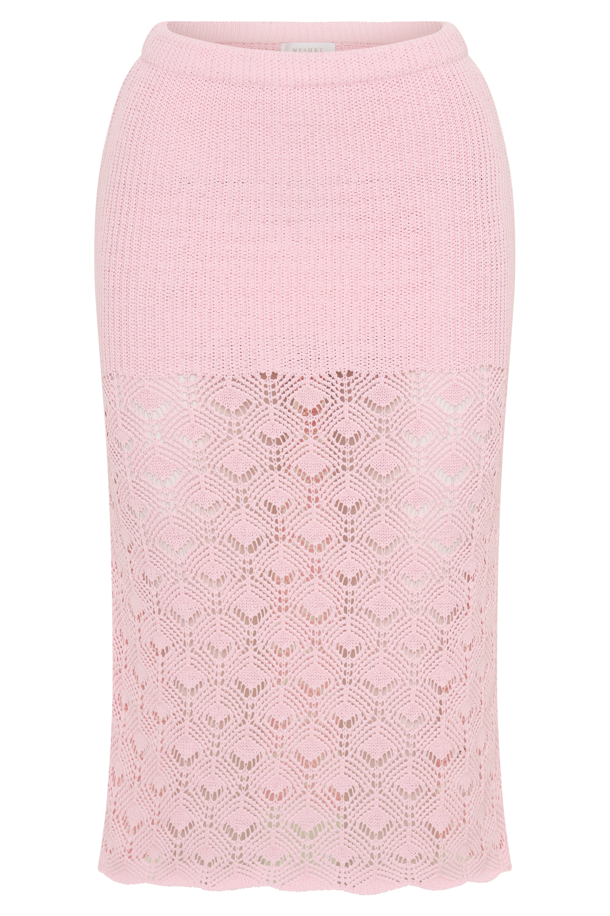 Atlantis Crochet Knit Midi Skirt - Baby Pink