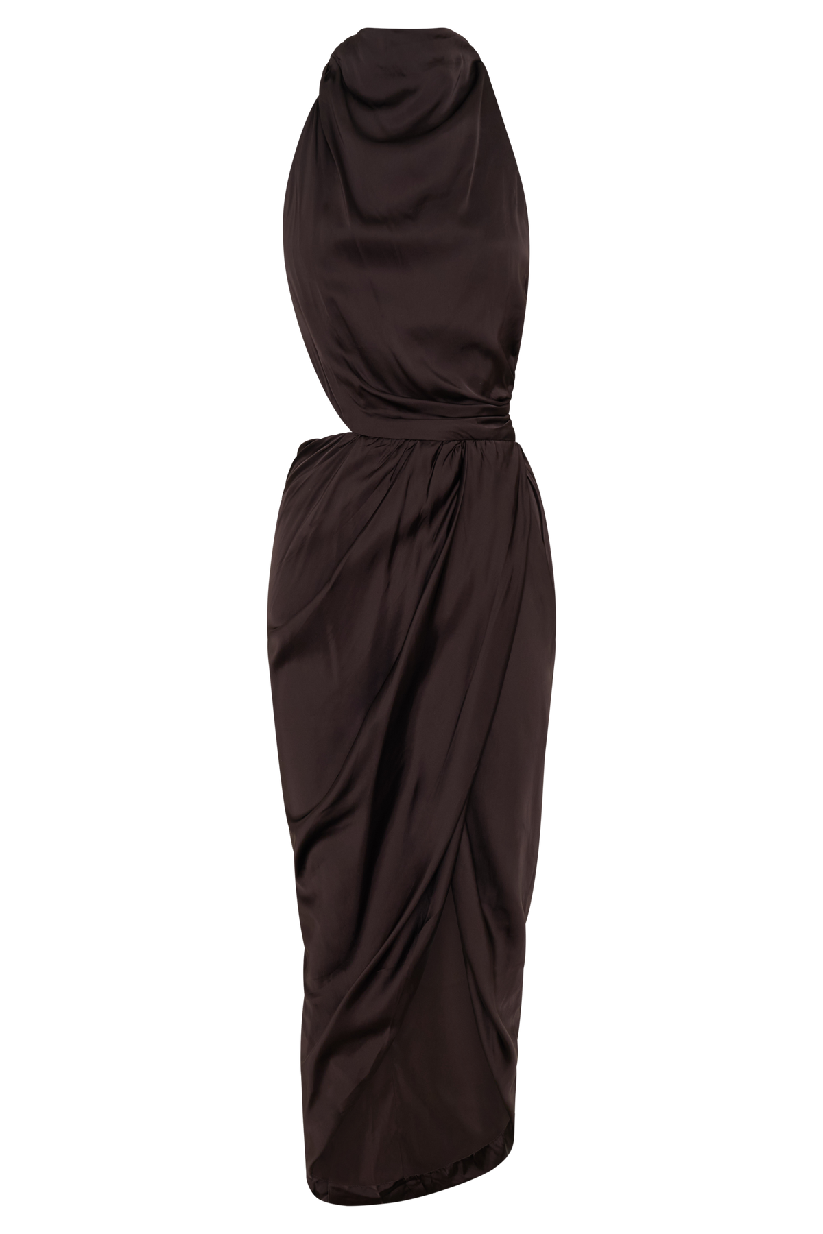 Aveline Draped Halter Midi Dress - Dark Chocolate