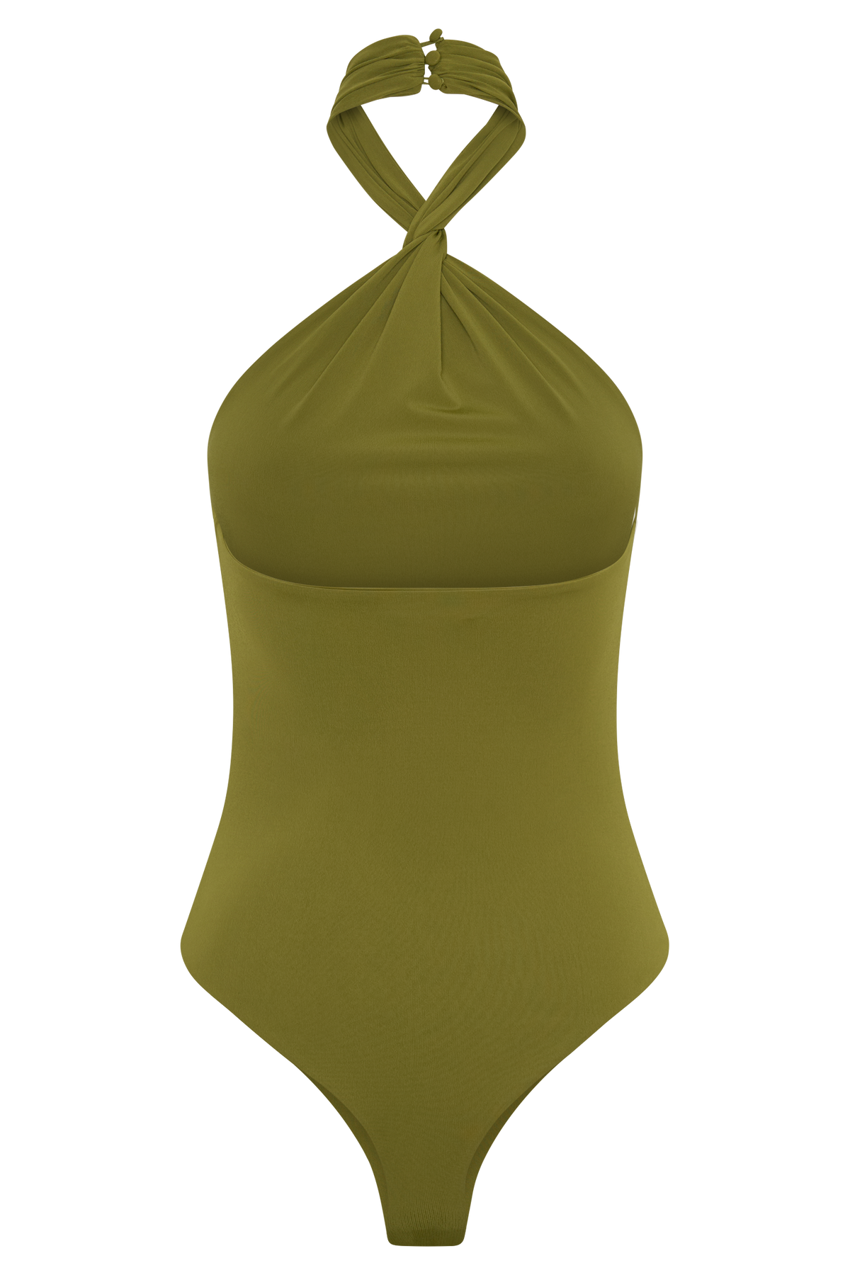 Bambi Twisted Neck Dry Jersey Bodysuit - Martini Olive