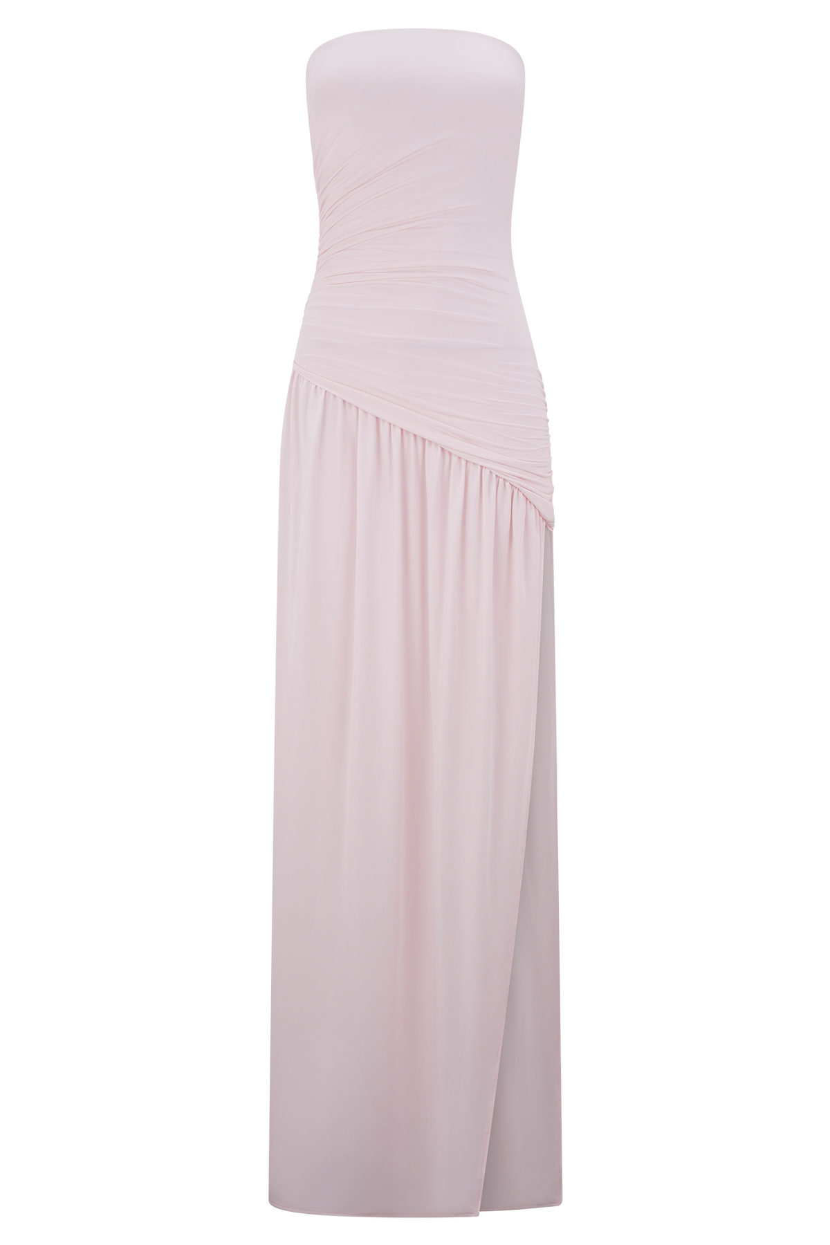 Bex Strapless Slinky Maxi Dress With Split - Pale Pink