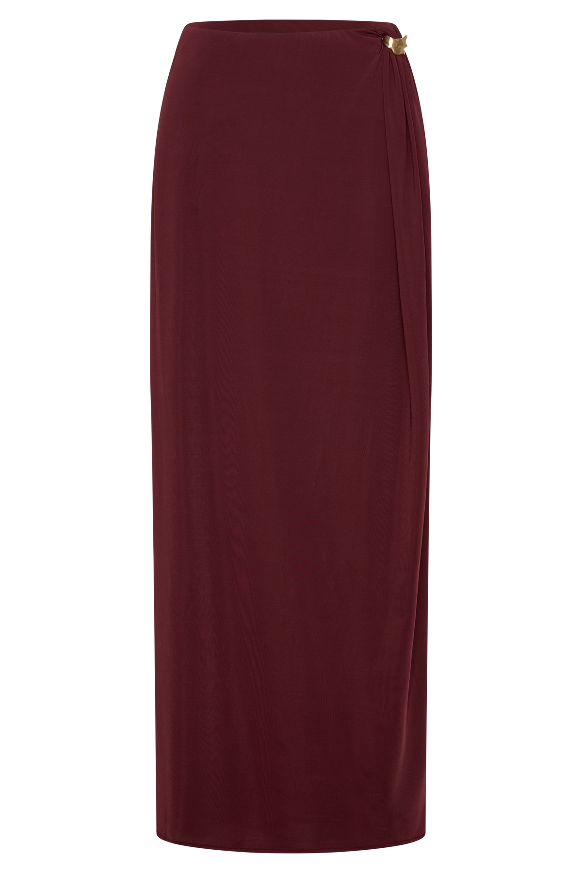 Bridget Slinky Maxi Skirt With Hardware - Burgundy