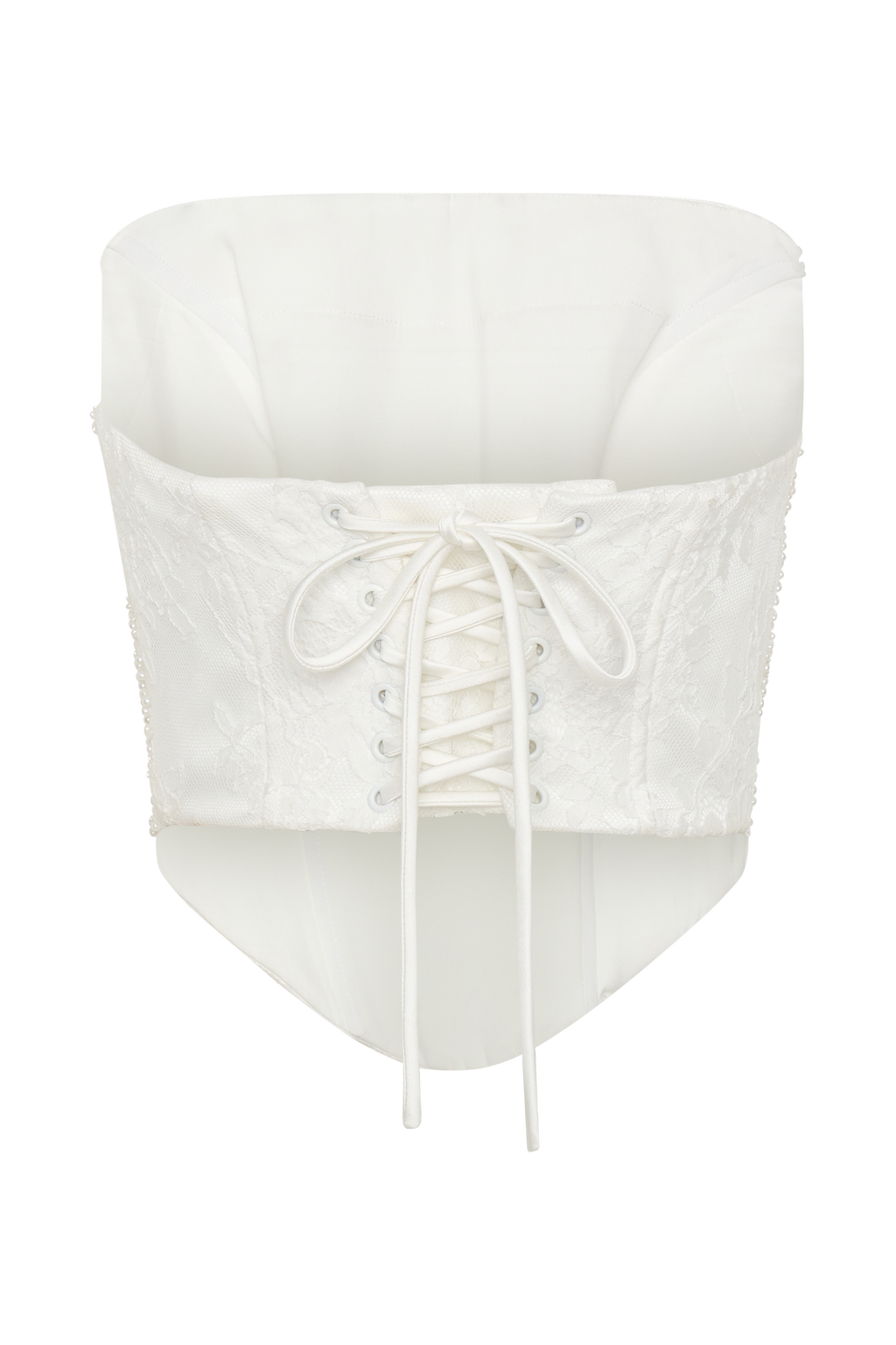 Camille Beaded Satin And Lace Corset Top - Ivory