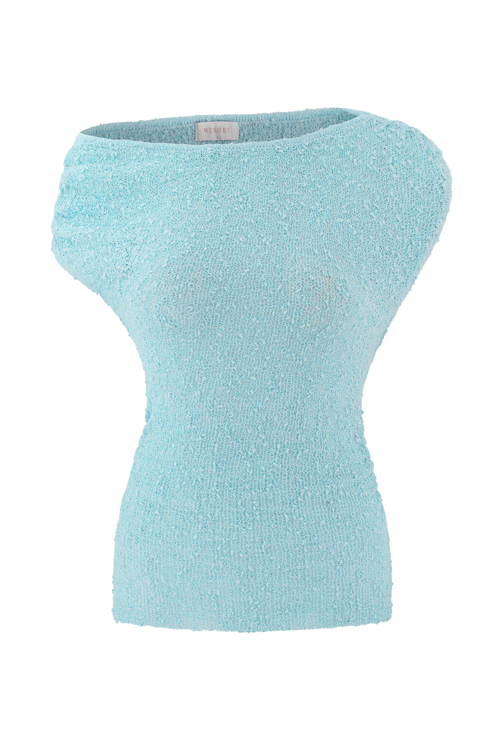 Chloe Off Shoulder Boucle Knit Top - Light Blue