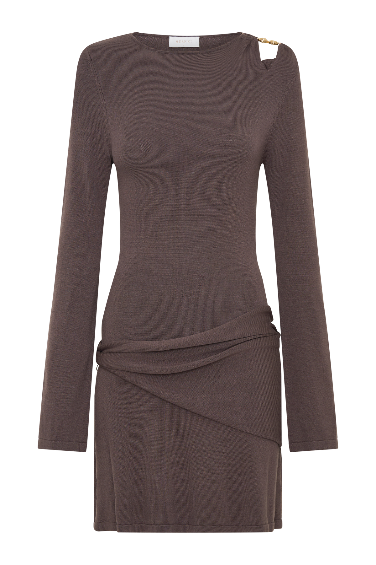 Cresida Knit Long Sleeve Mini Dress With Hardware - Peppercorn