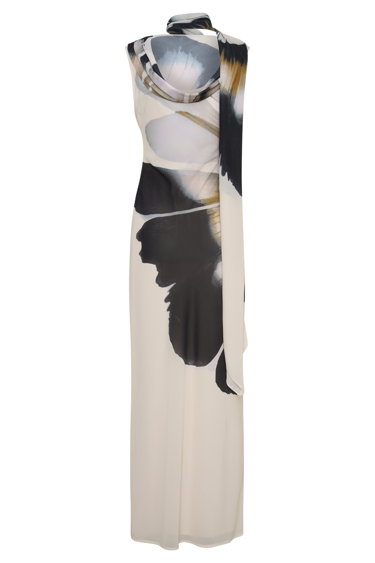 Dakota Chiffon Maxi Dress With Scarf - Ivory Oversized Floral Print