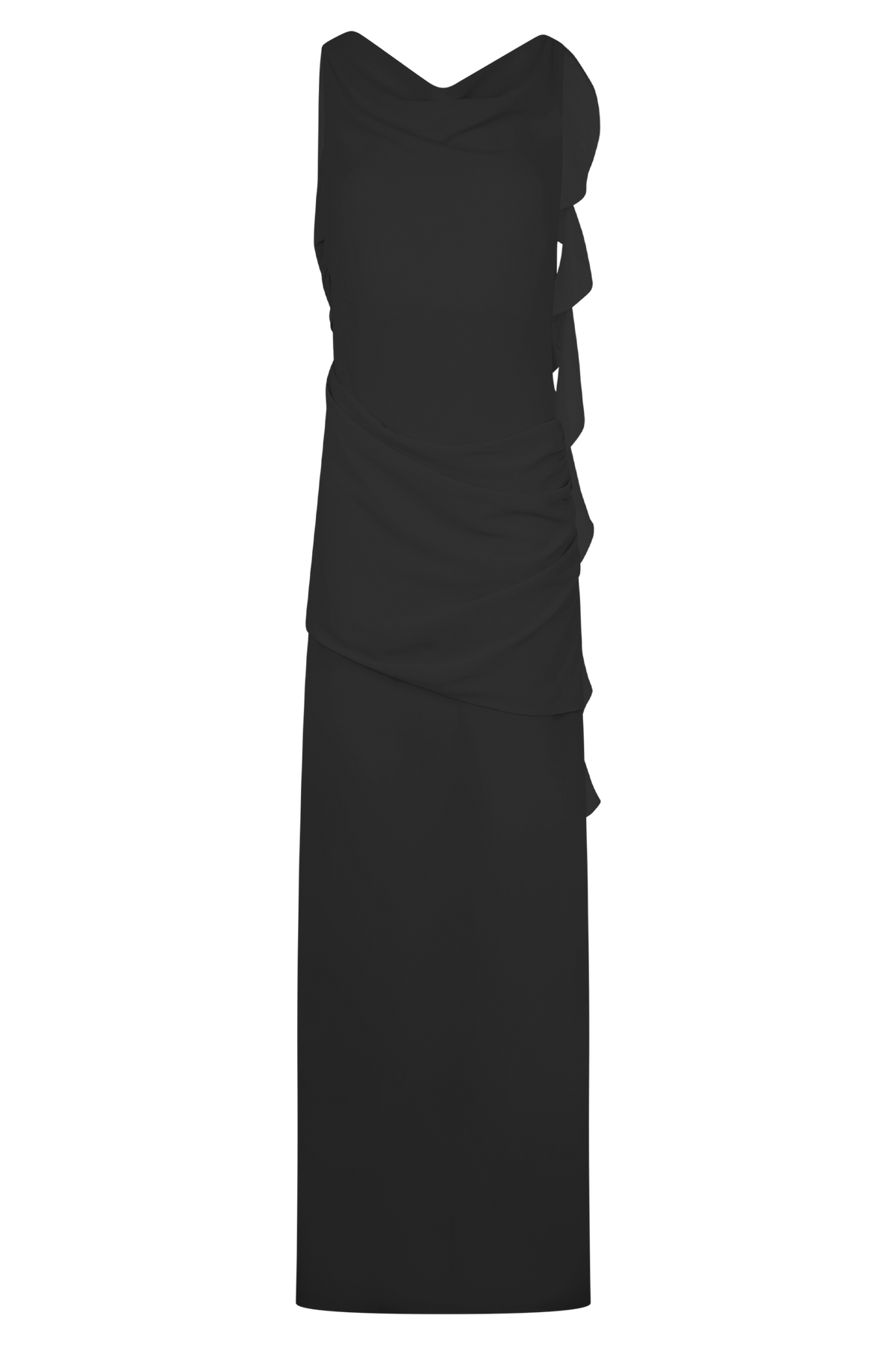 Daria Draped Chiffon Maxi Dress - Black