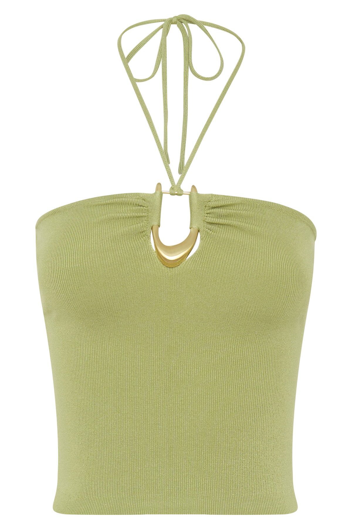 Dimitri Knit Halter Top With Hardware - Light Olive