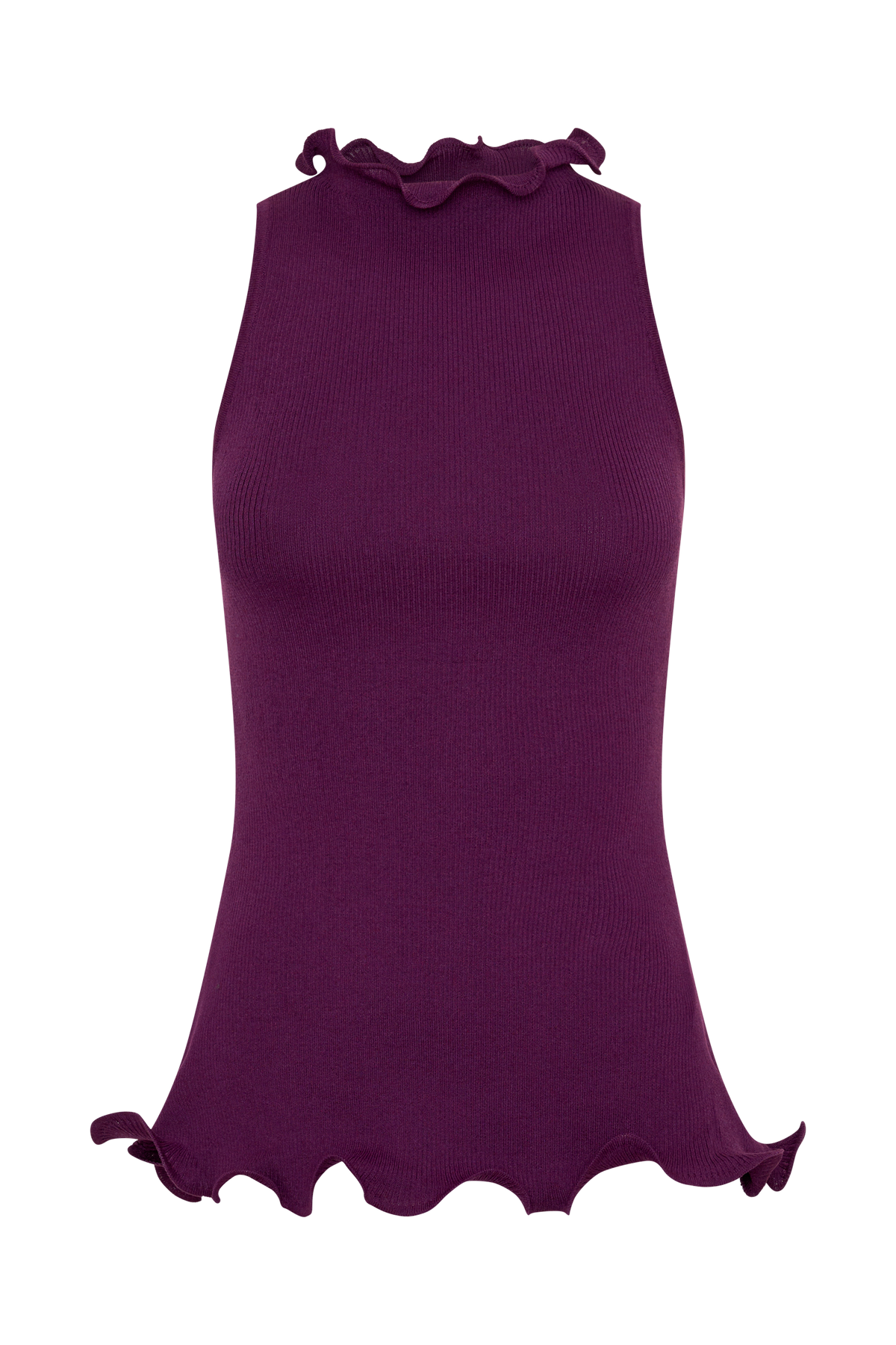 Diya Ribbed Sleeveless Top With Wire Hem - Plum
