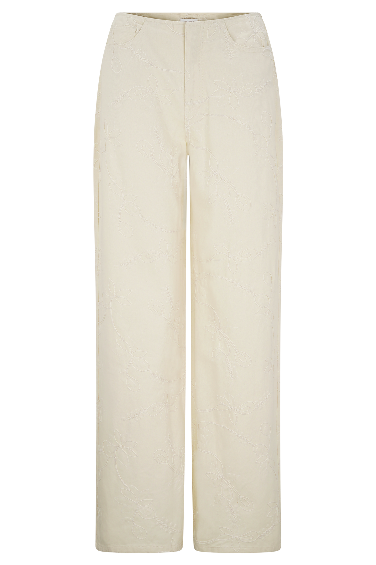 Ebony Embroidered Denim Jeans - Cream