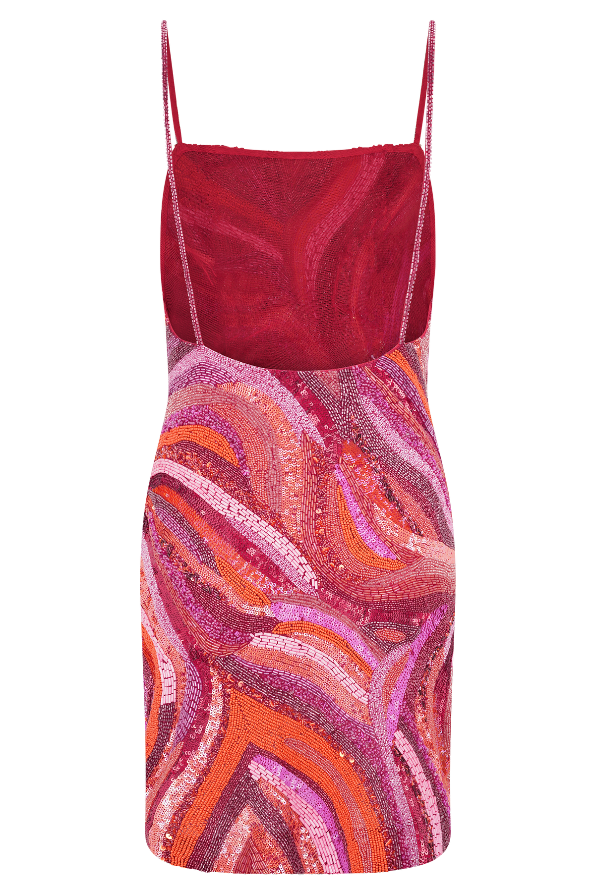 Eloise Hand Beaded Mini Dress - Pink Swirl Print