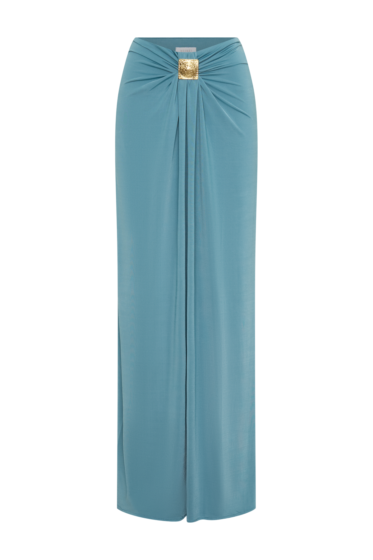 Erina Slinky Ruched Maxi Skirt With Hardware - Teal