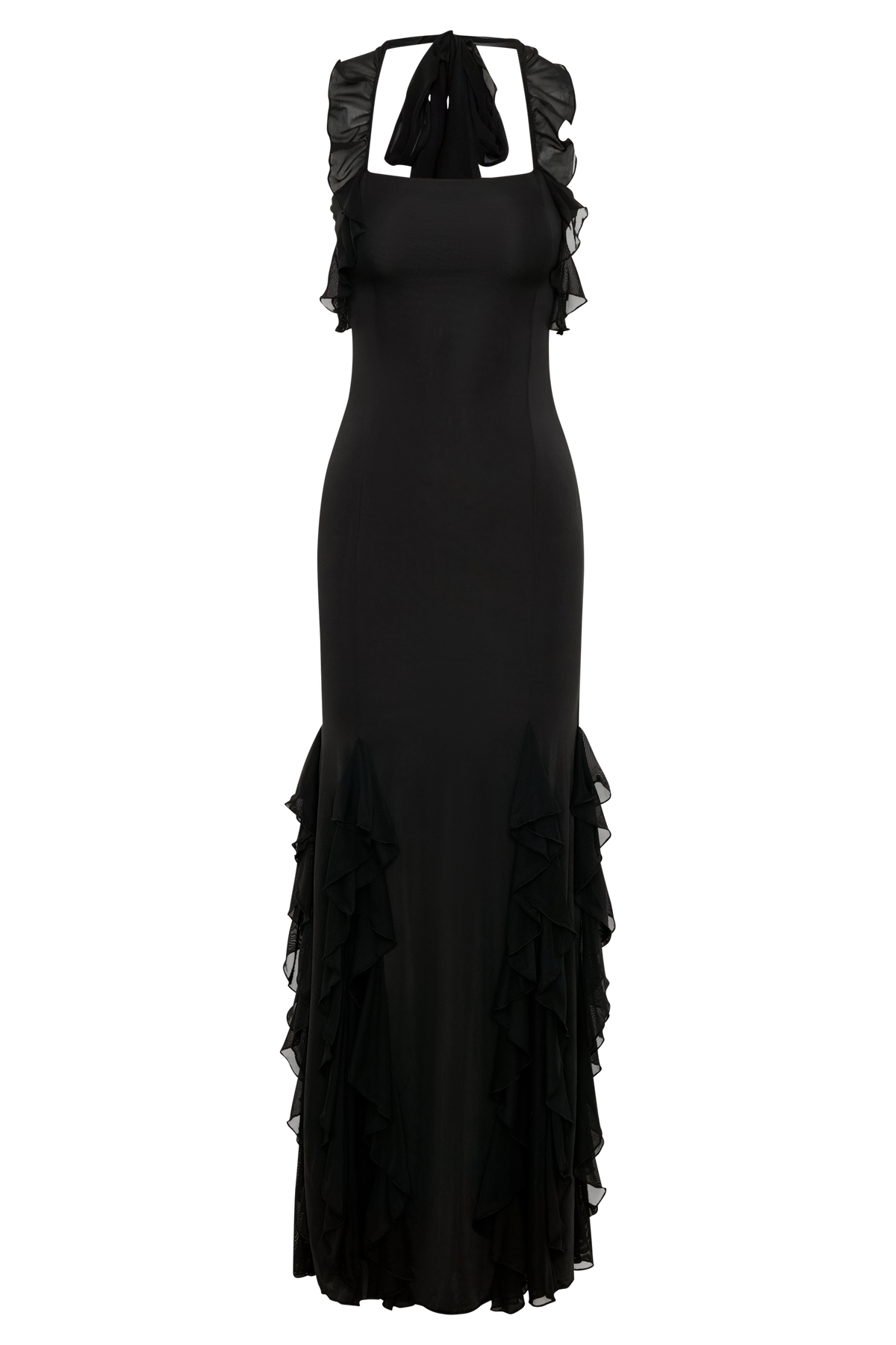 Etta Ruffle Slinky Maxi Dress - Black