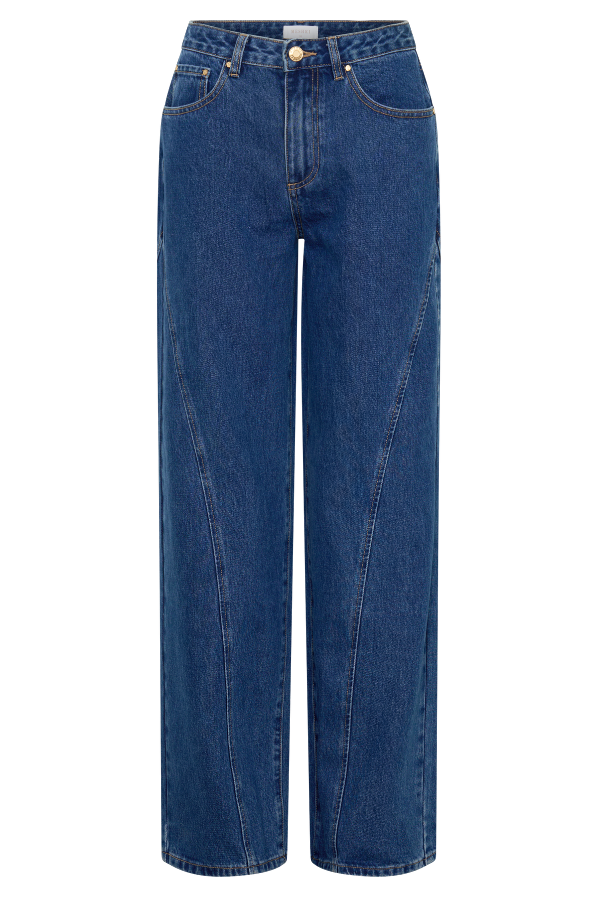 Georgette Mid Rise Paneled Denim Jeans - Dark Blue