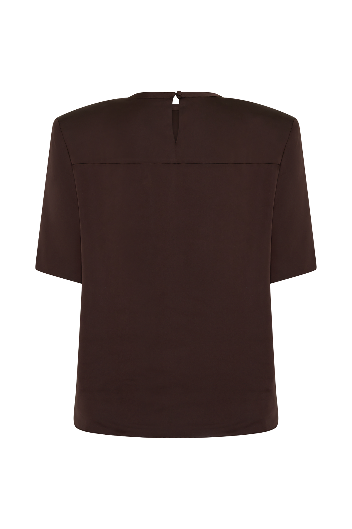 Harlyn Shoulder Pad Short Sleeve Satin Top - Dark Chocolate