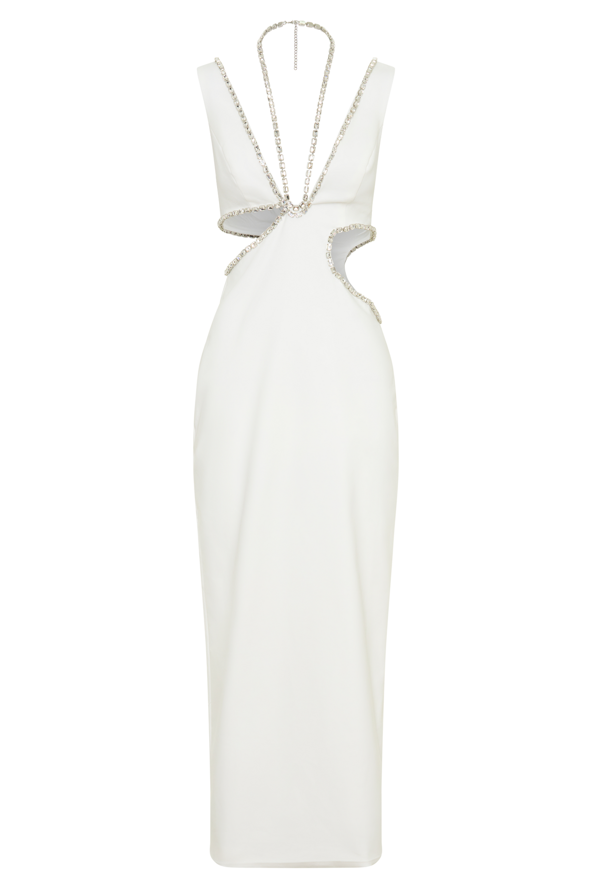 Henny Diamante Trim Cut Out Midi Dress - White