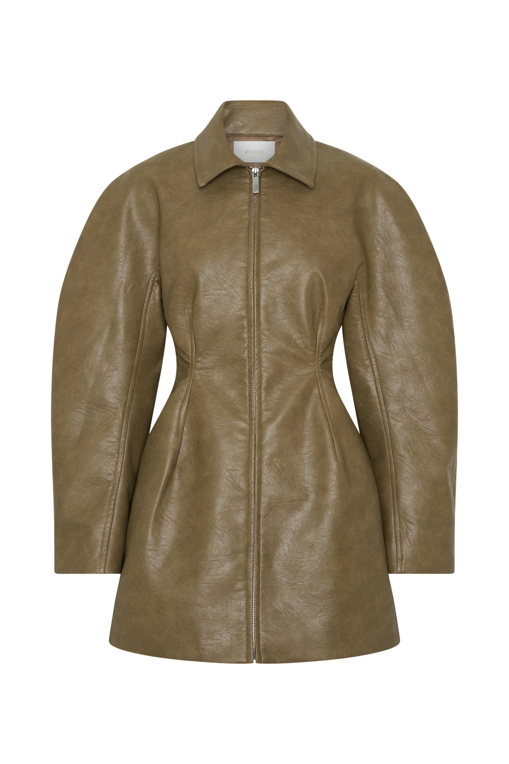 Jordana Faux Leather Mini Dress - Khaki
