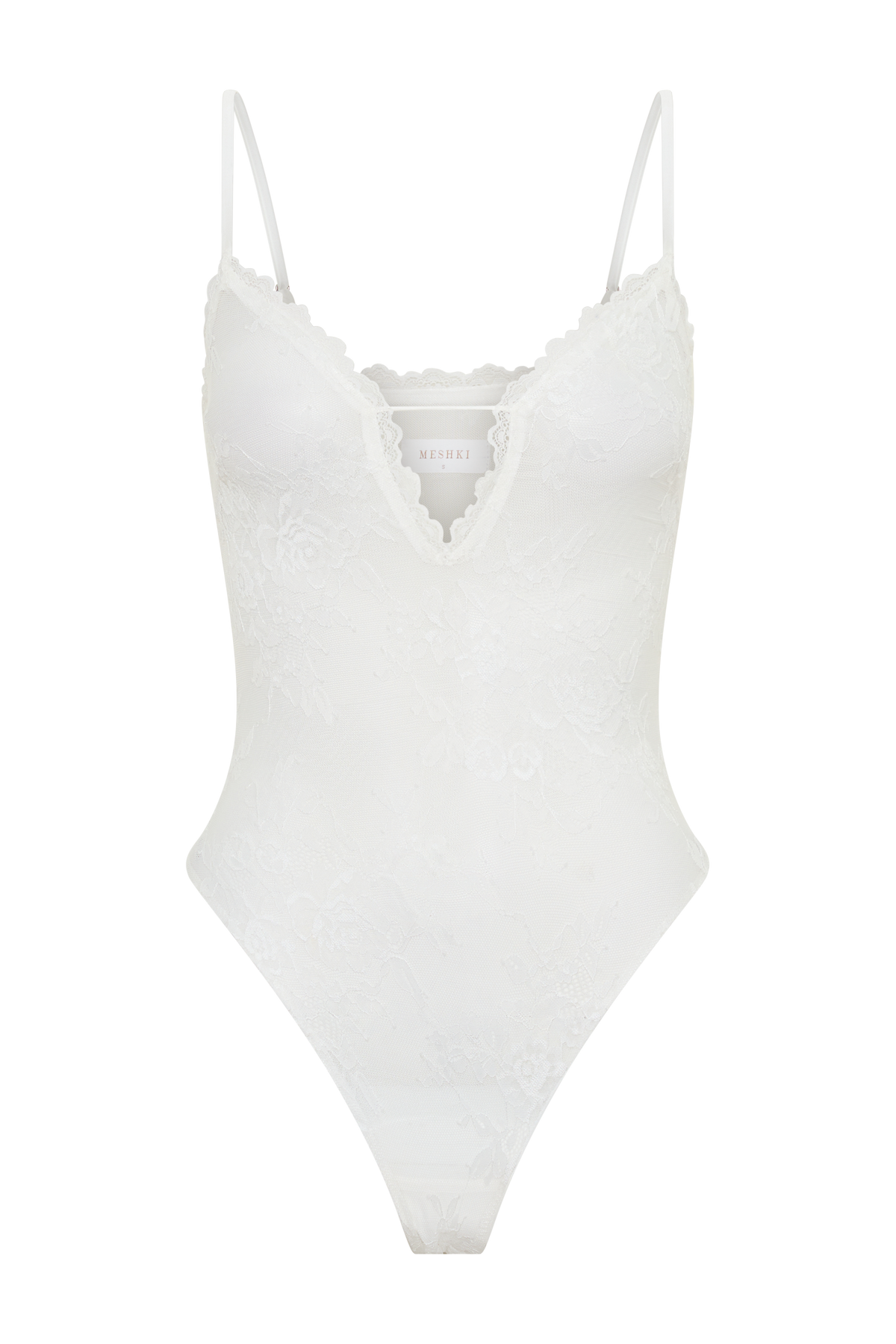 Jasper Sheer Plunge Lace Bodysuit - Ivory