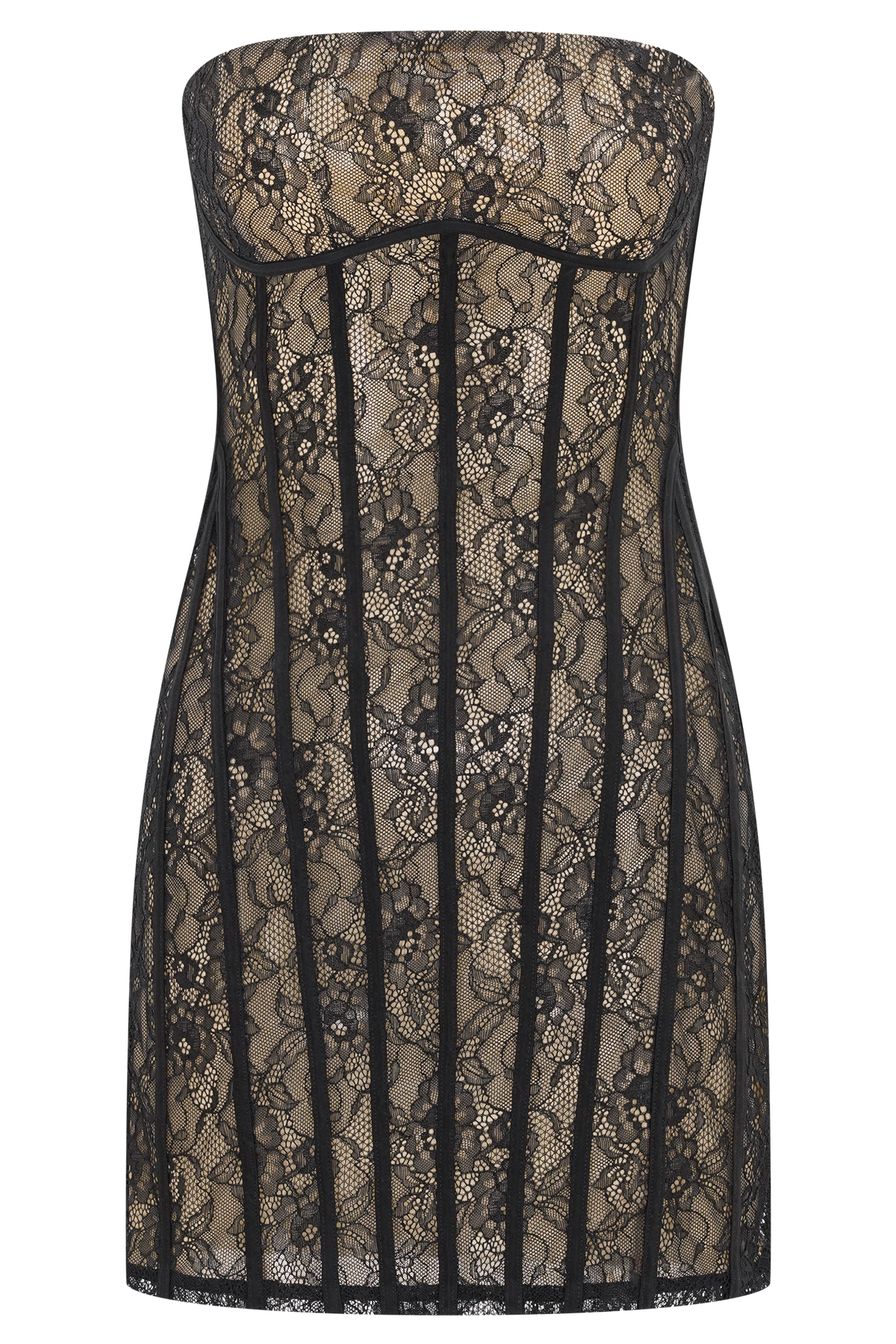 Jeannette Panelled Lace Mini Dress - Black