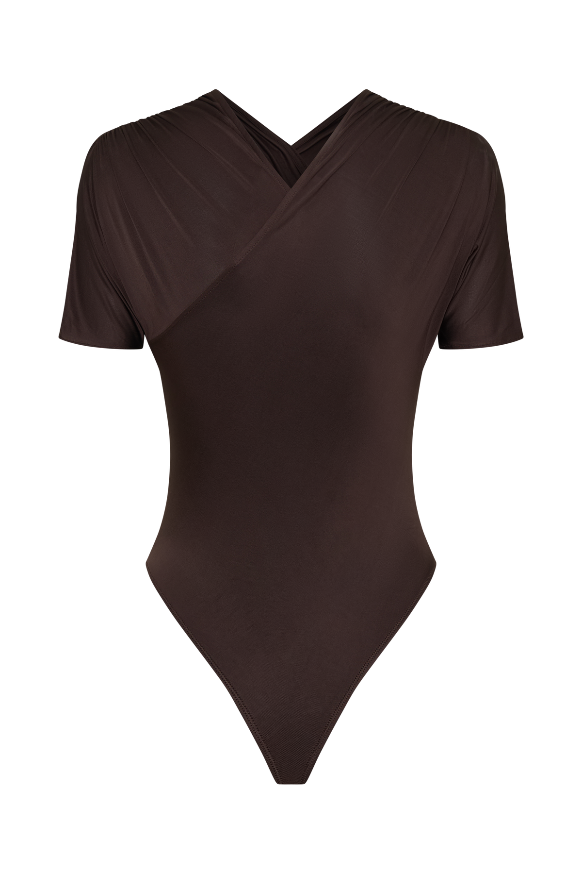 Junie Shortsleeve Cross-Over Bodysuit - Chocolate