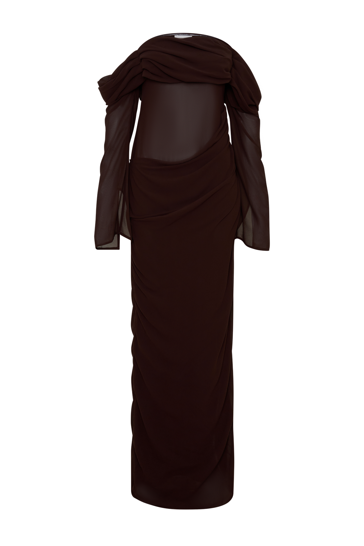 Kirsten Off Shoulder Chiffon Maxi Dress - Cacao Brown