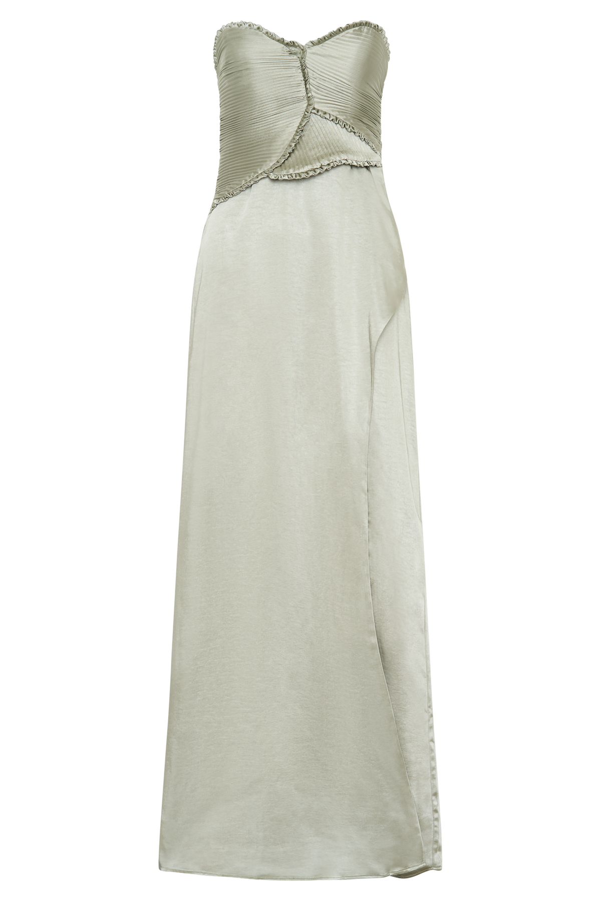 Larissa Satin Maxi Dress With Ruched Petals - Sage