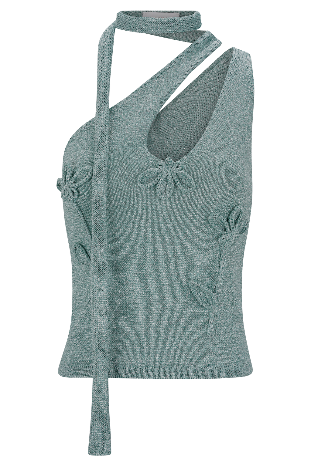 Leone One Shoulder Metallic Knit Top - Aqua