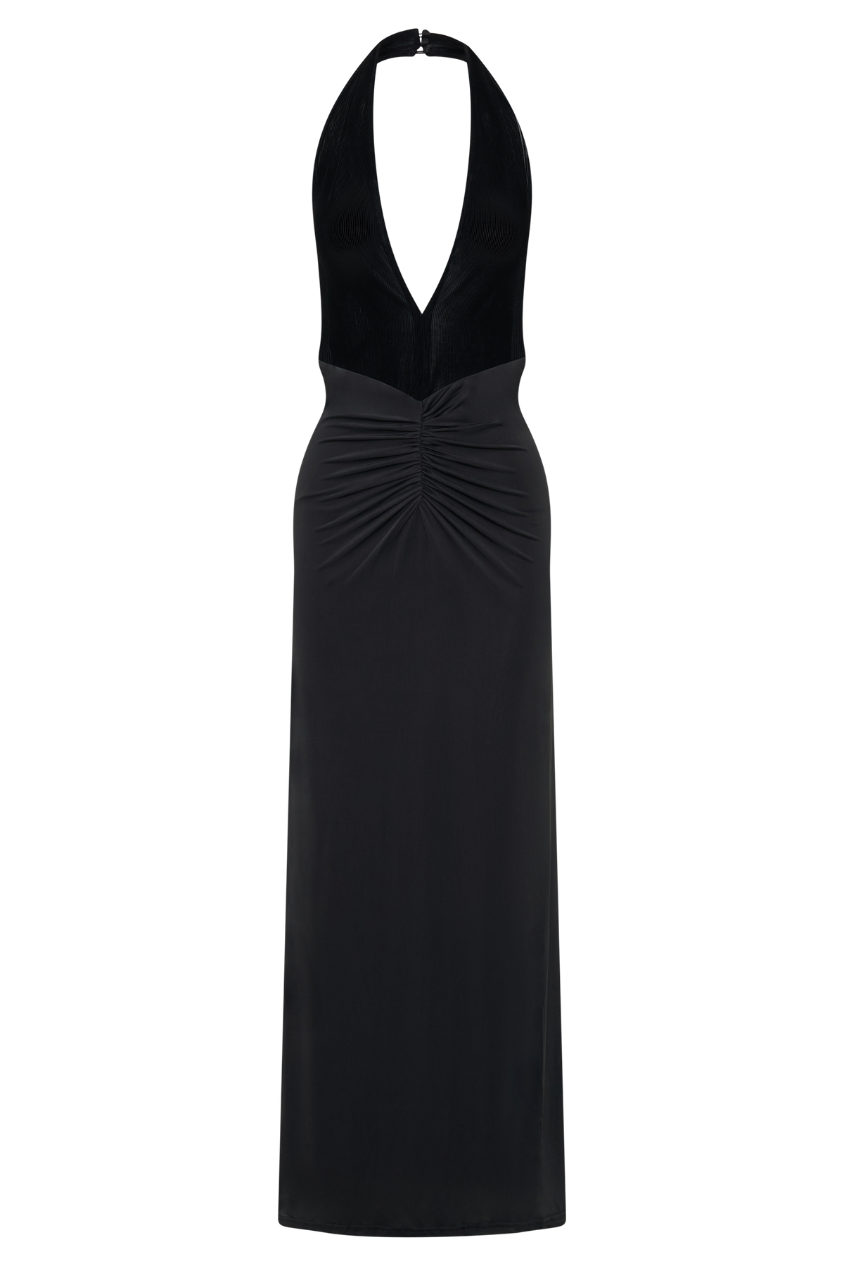 Lien Mesh Velvet Plunge Midi Dress - Black