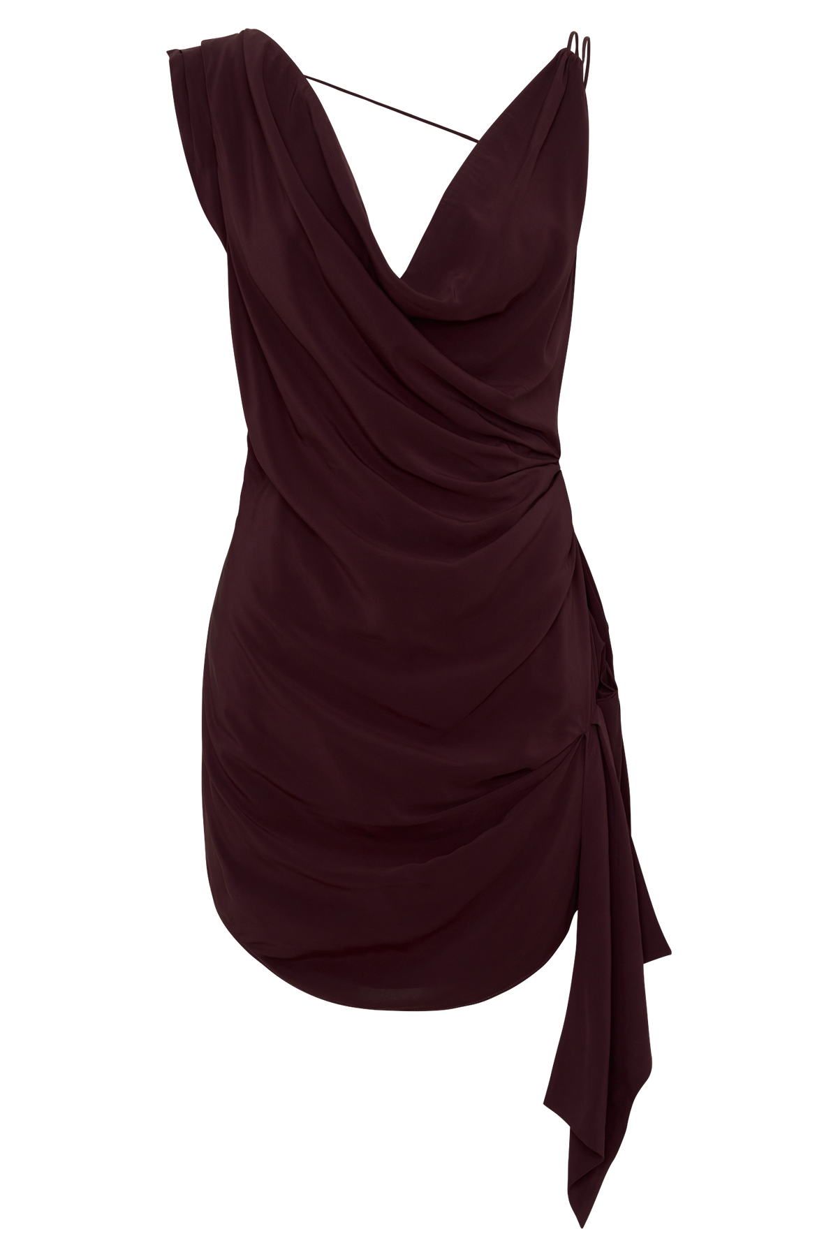 Lucile Cowl Drape Satin Mini Dress - Plum