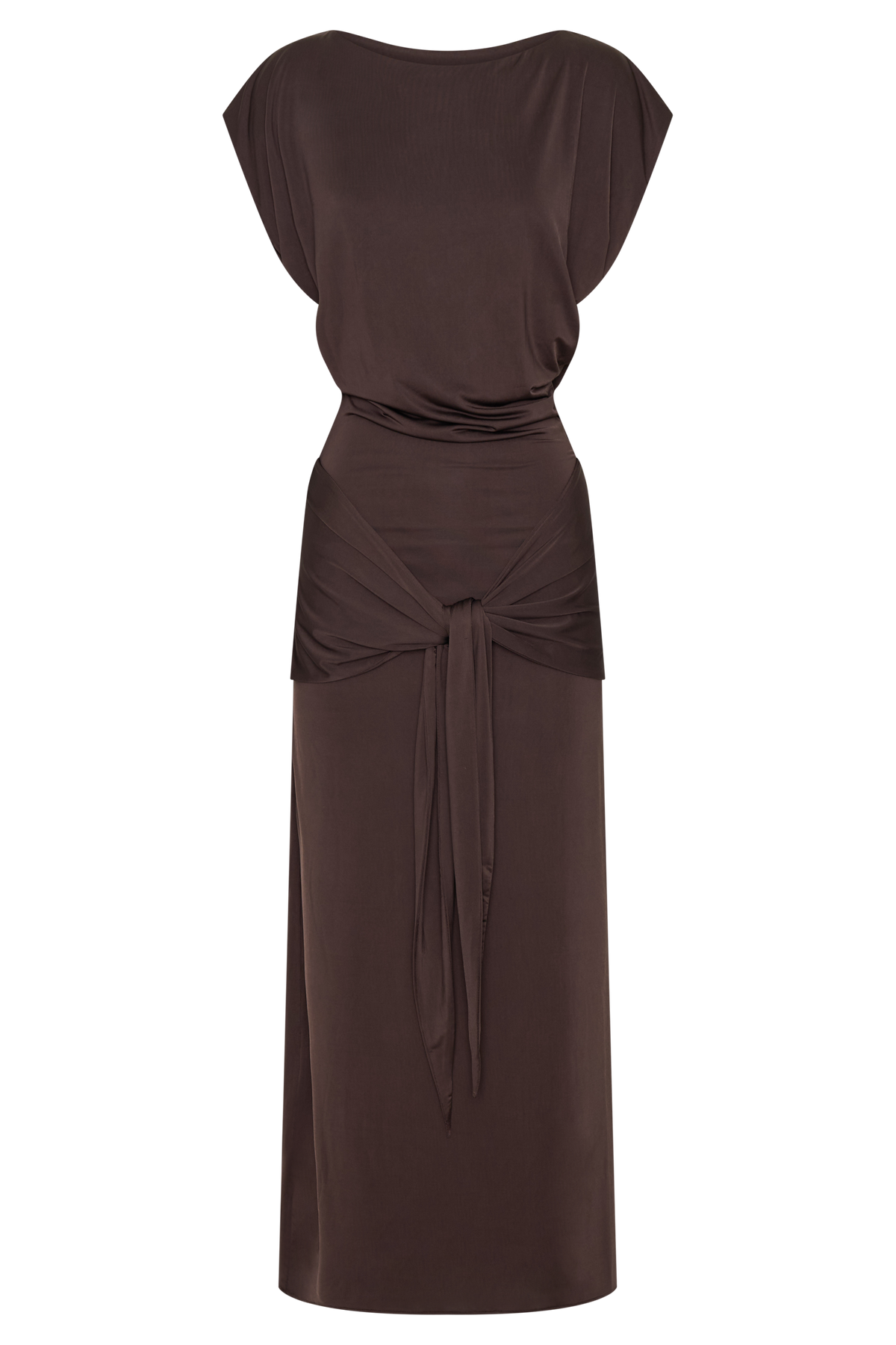 Maiara Shortsleeve Slinky Tie Maxi Dress - Chocolate