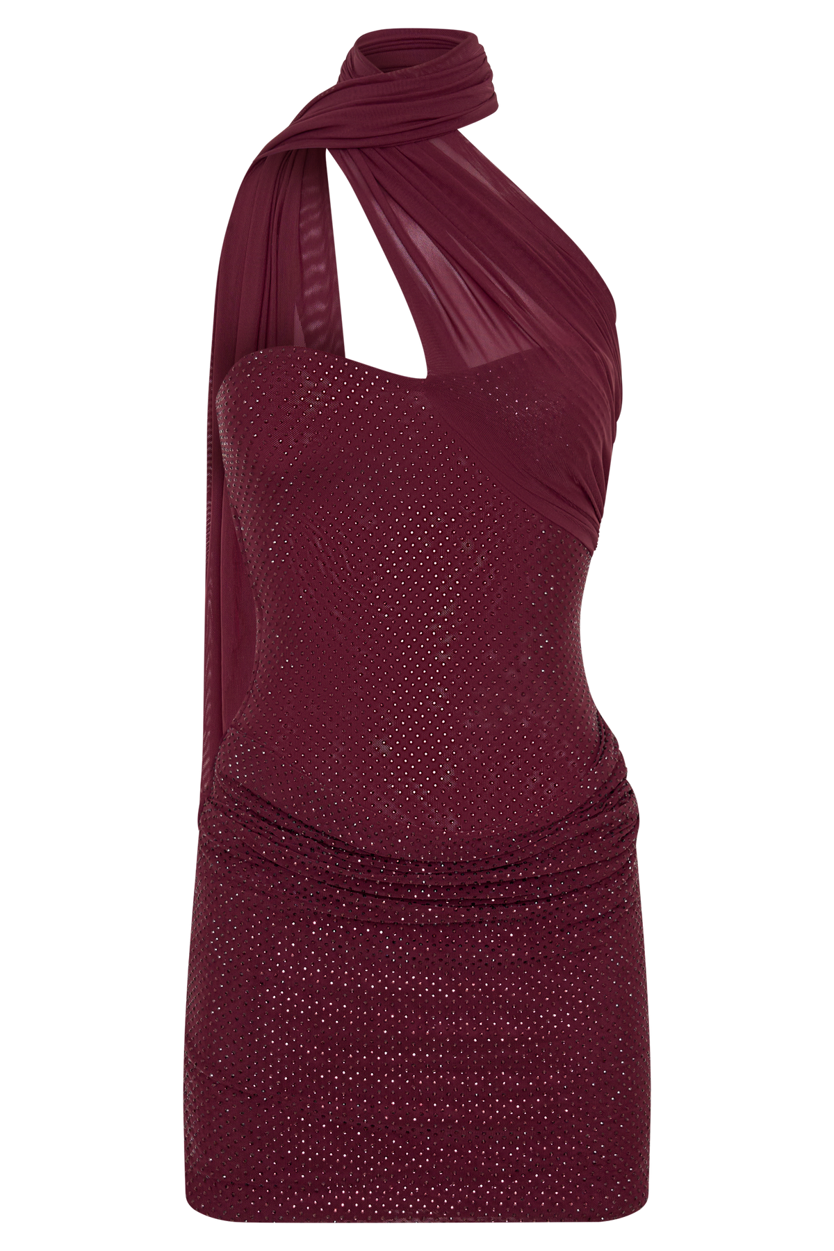 Mattea Diamante Mini Dress With Scarf - Plum