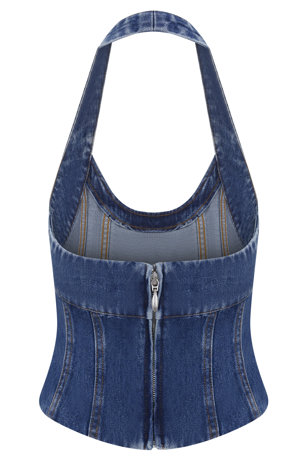 Meadow Denim Corset Halter Top - Dark Blue