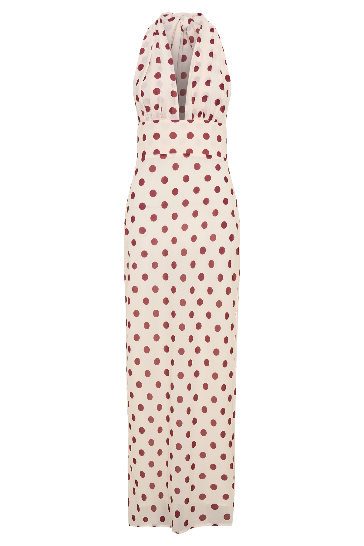 Nadine Halter Chiffon Maxi Dress - Ivory/Merlot Polka Dot