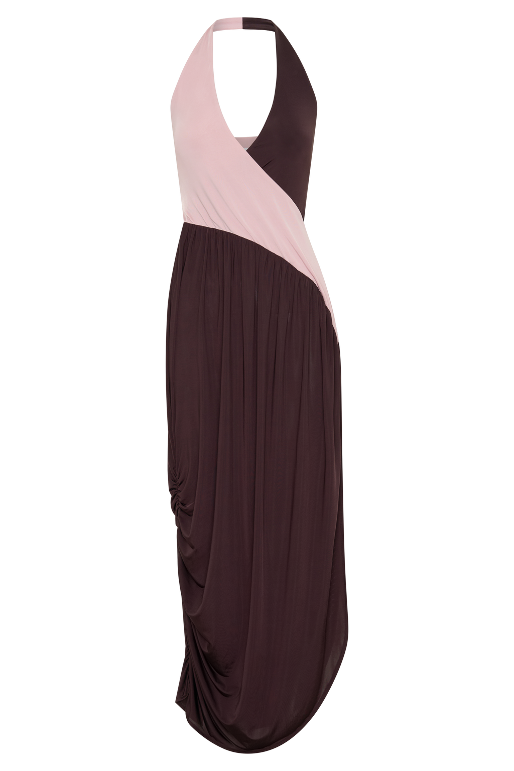 Nari Halter Gathered Maxi Dress - Muted Pink/Dark Chocolate