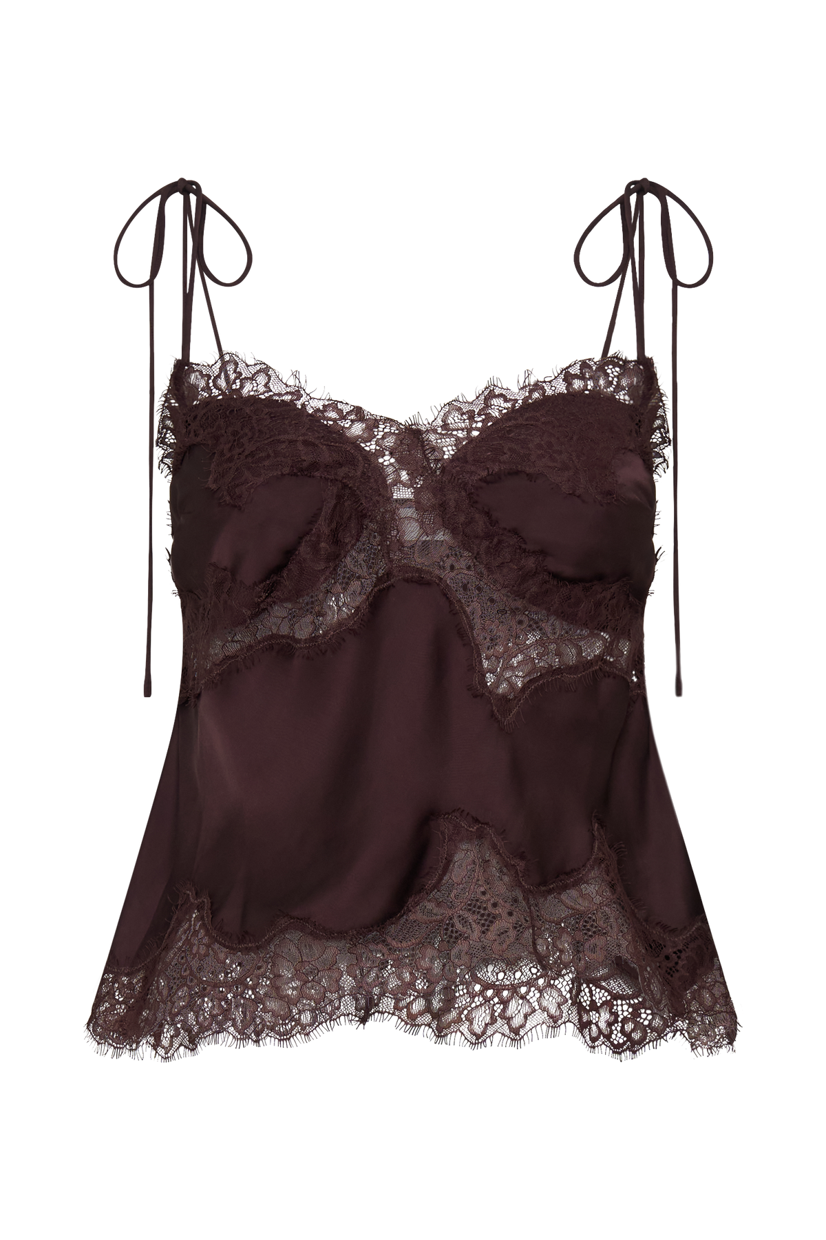 Nina Satin And Lace Camisole - Chocolate