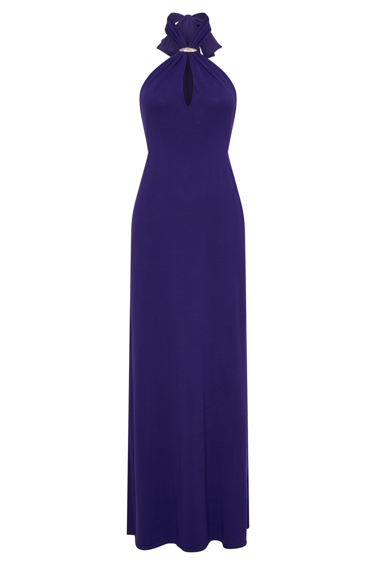 Ozias Halter Semi Sheer Knit Maxi Dress - Deep Purple