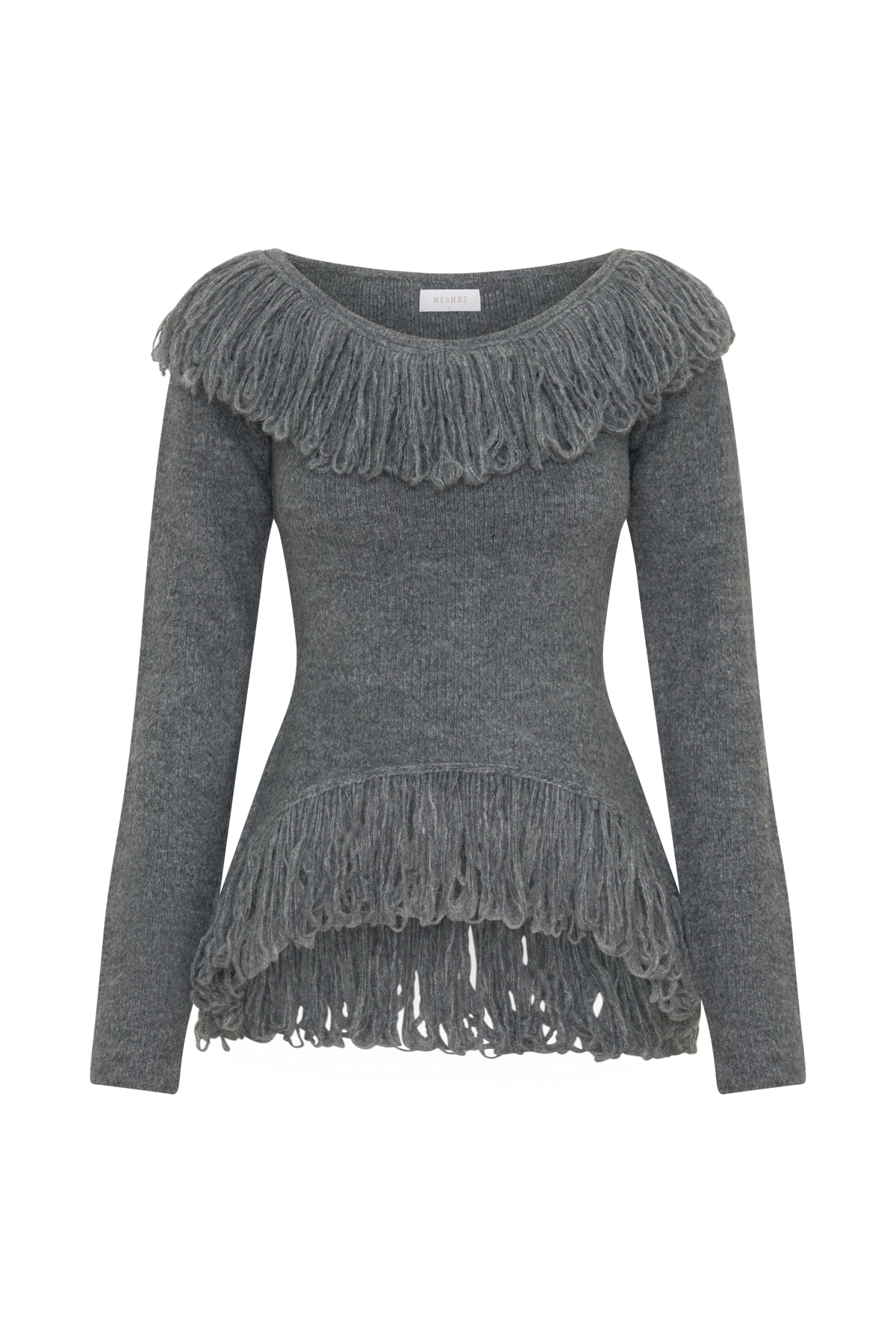 Sammie Fringe Knit Top - Charcoal