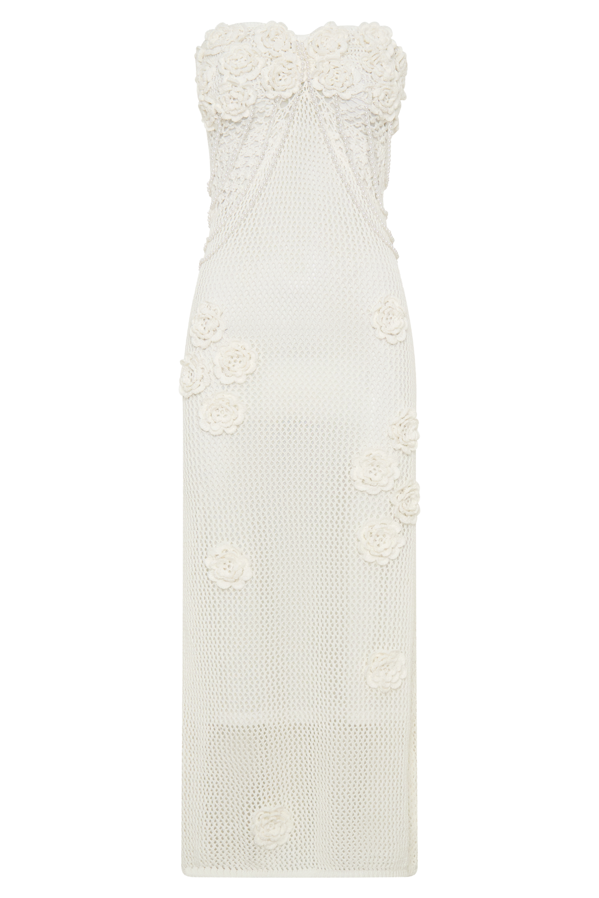 Samantha Crochet Midi Dress With Flowers - Ivory