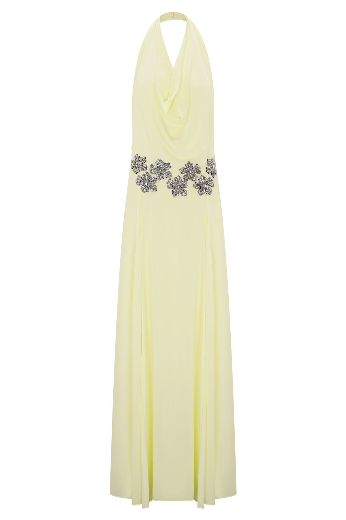 Santal Floral Chiffon Halter Maxi Dress - Lemon