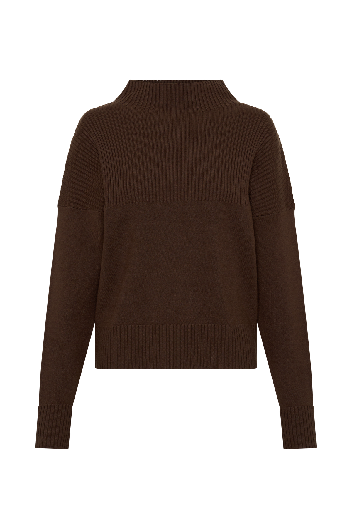 Stanley Ribbed High Neck Jumper - Chocolate